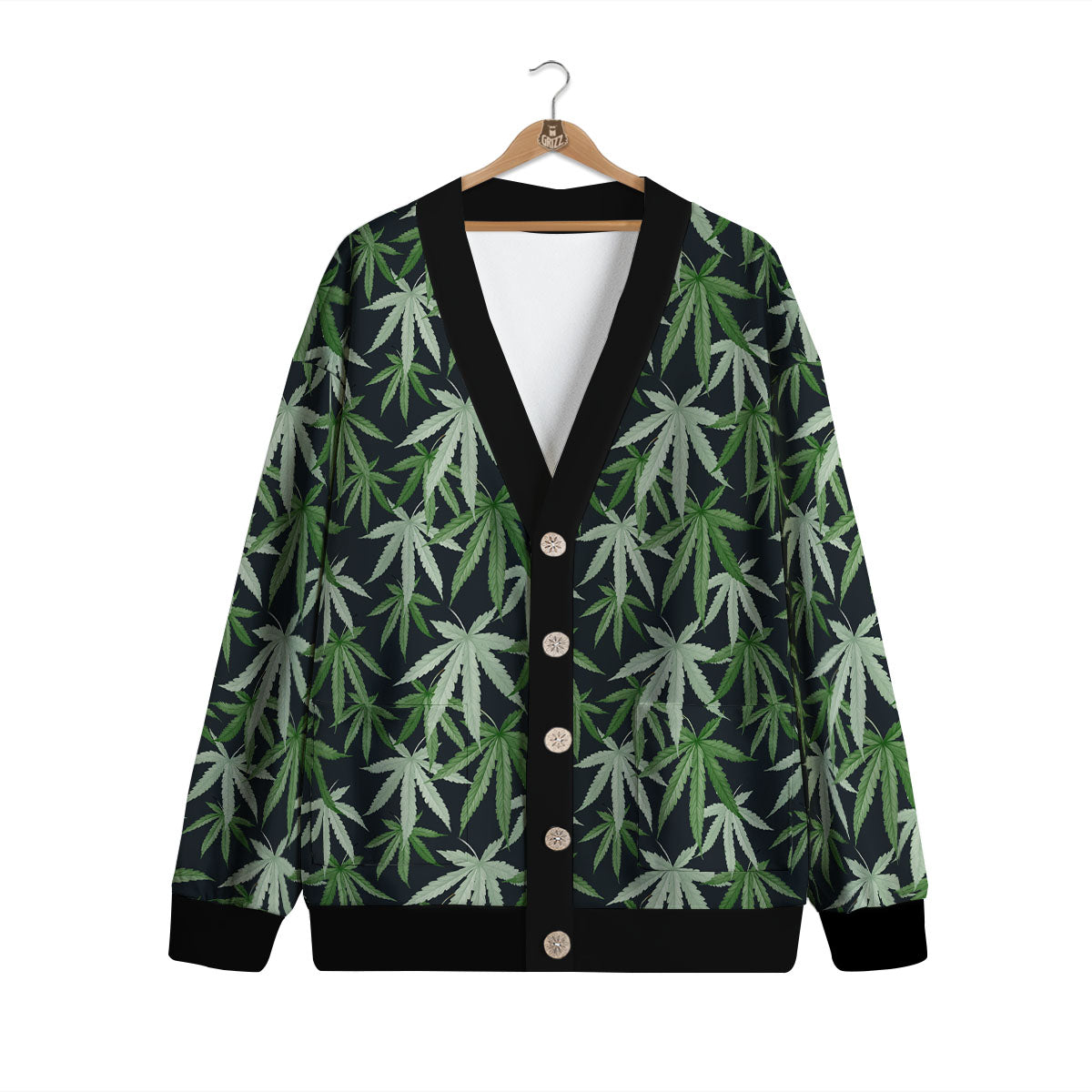 Pot Leaf Green Print Pattern Cardigan-grizzshop