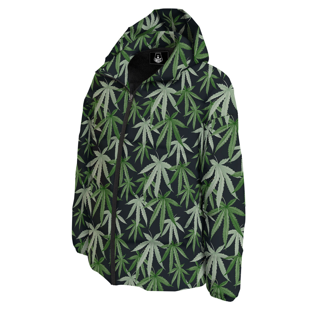 Pot Leaf Green Print Pattern Down Jacket-grizzshop