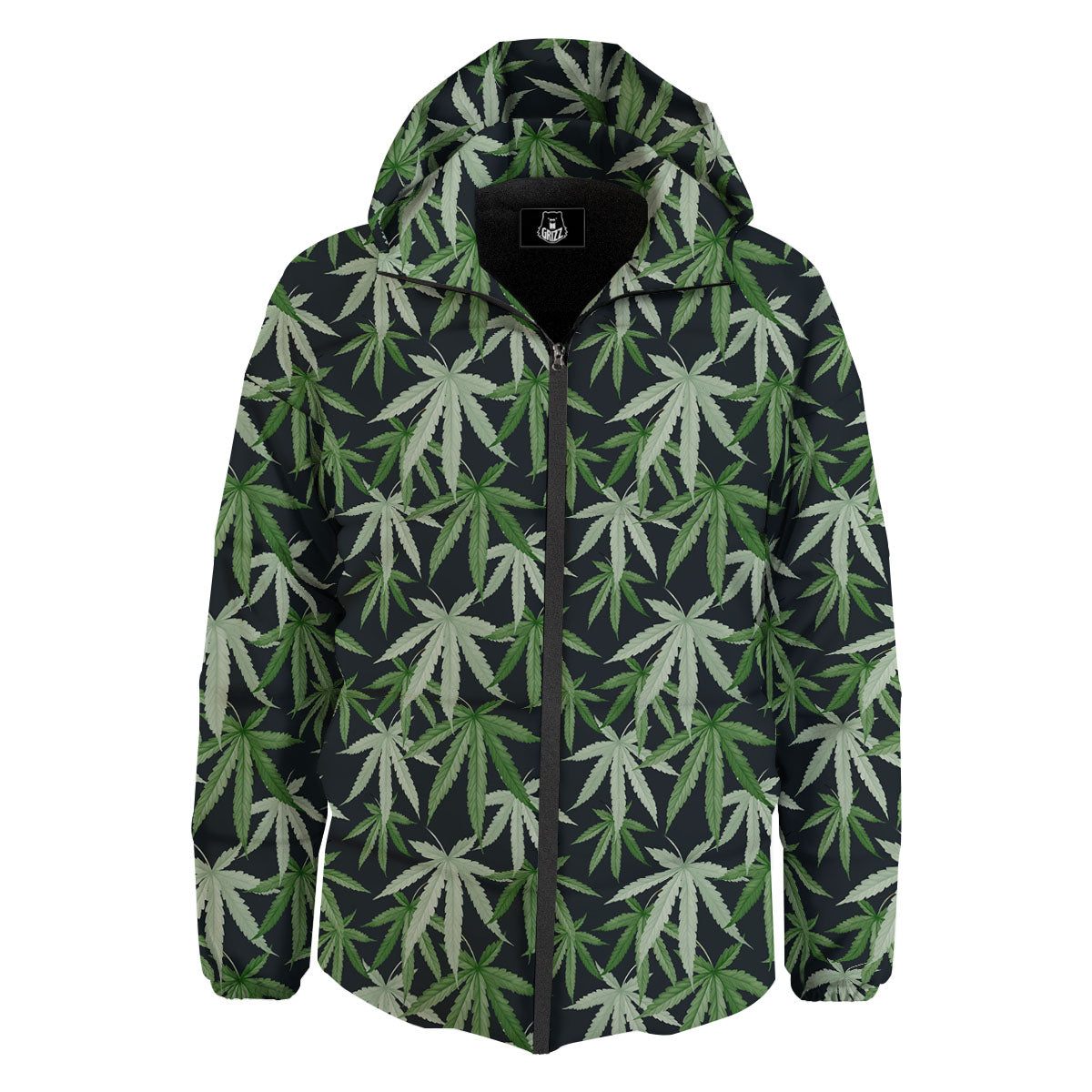 Pot Leaf Green Print Pattern Down Jacket-grizzshop