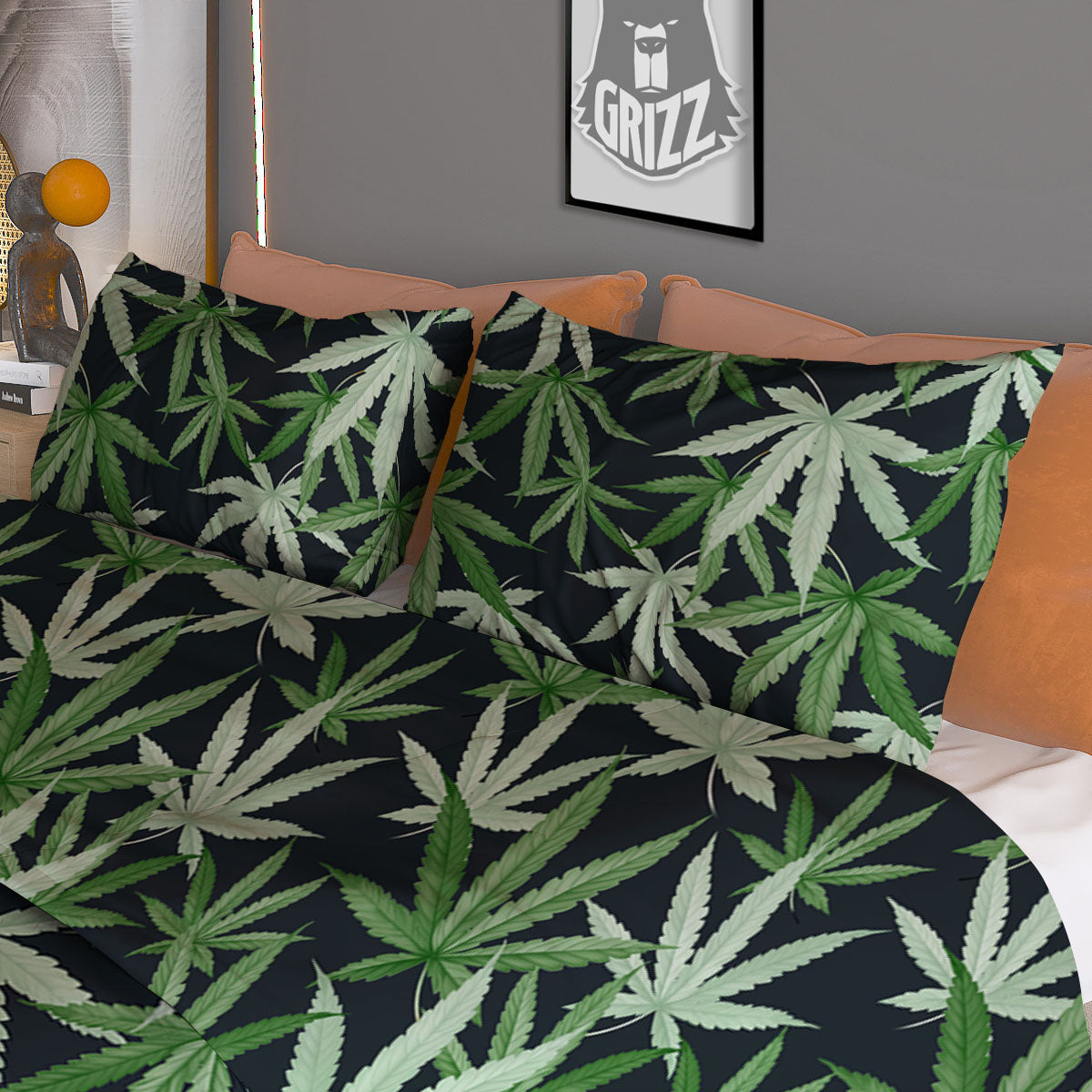Pot Leaf Green Print Pattern Duvet Cover Bedding Set