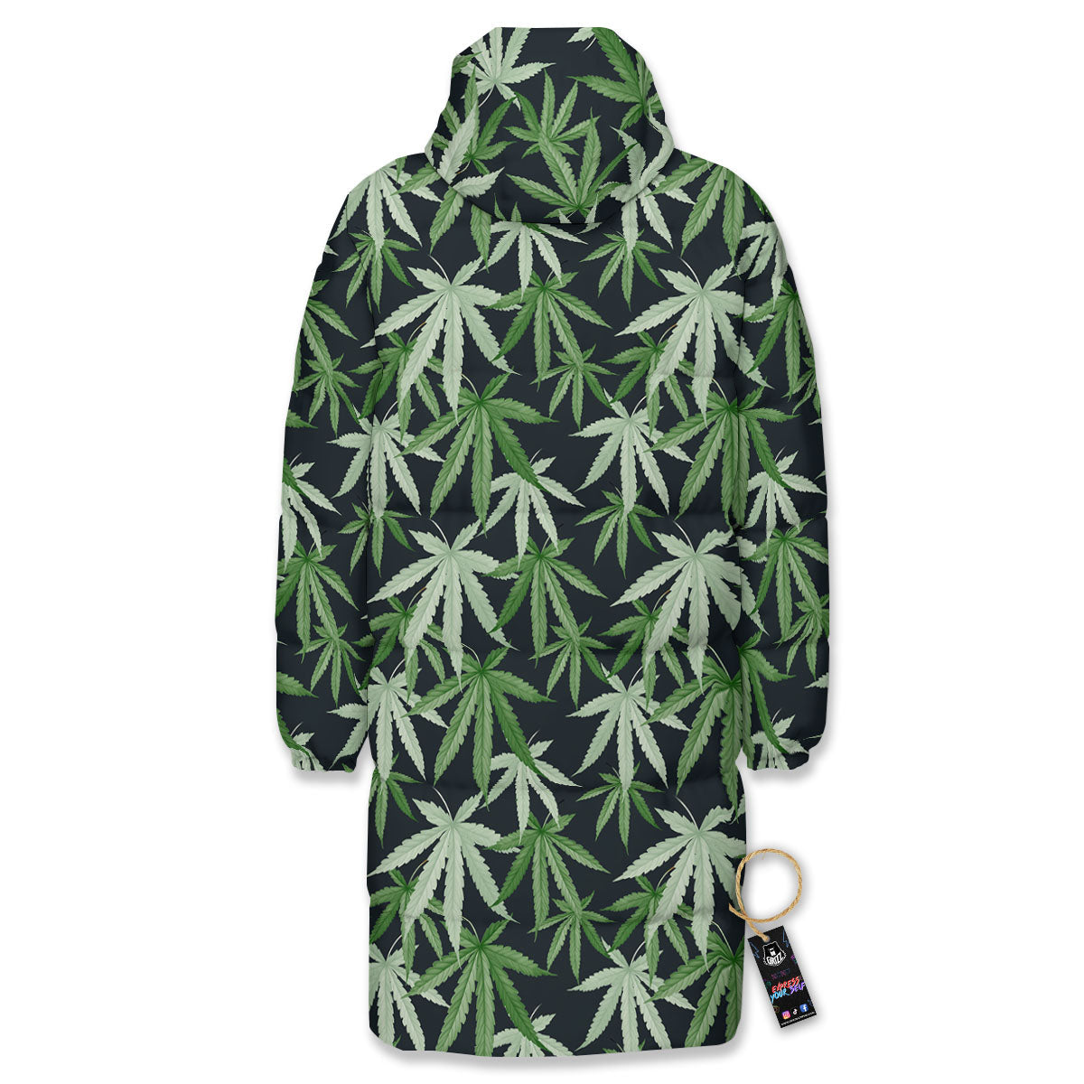 Pot Leaf Green Print Pattern Long Down Jacket-grizzshop