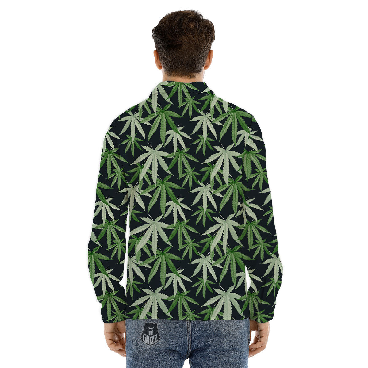 Pot Leaf Green Print Pattern Men's Dress Shirts-grizzshop