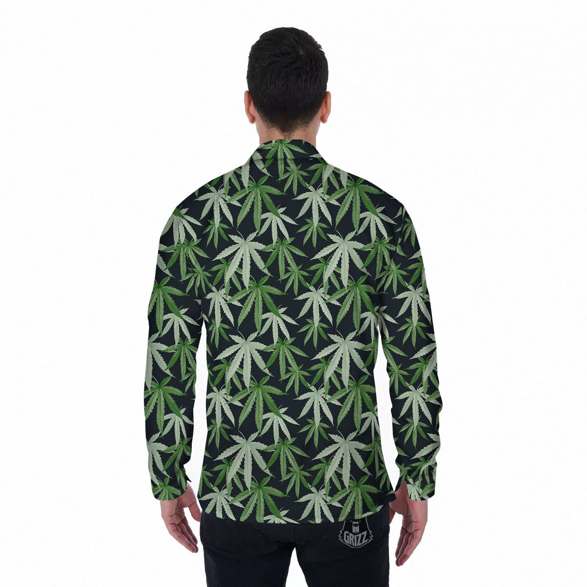 Pot Leaf Green Print Pattern Men's Long Sleeve Shirts-grizzshop