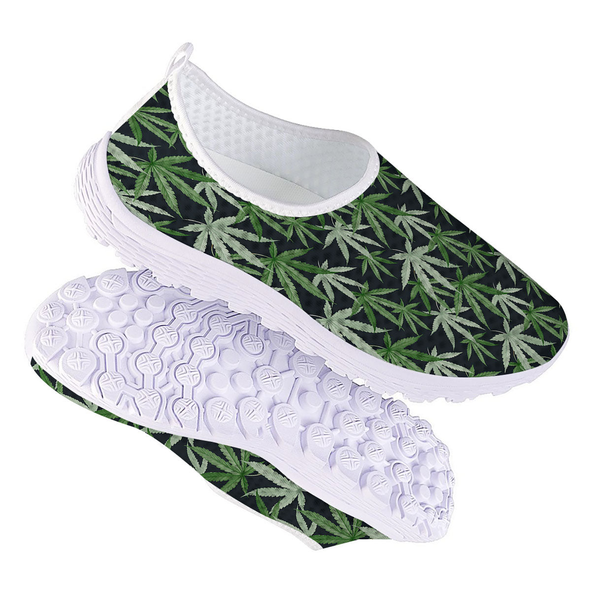Pot Leaf Green Print Pattern Nurse Shoes-grizzshop
