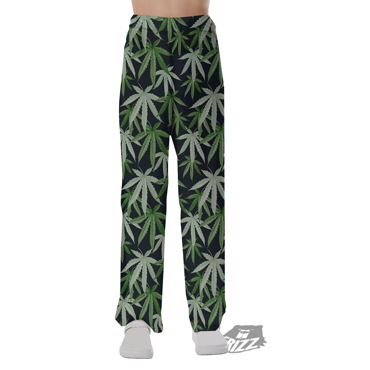 Pot Leaf Green Print Pattern Pajama Pants-grizzshop