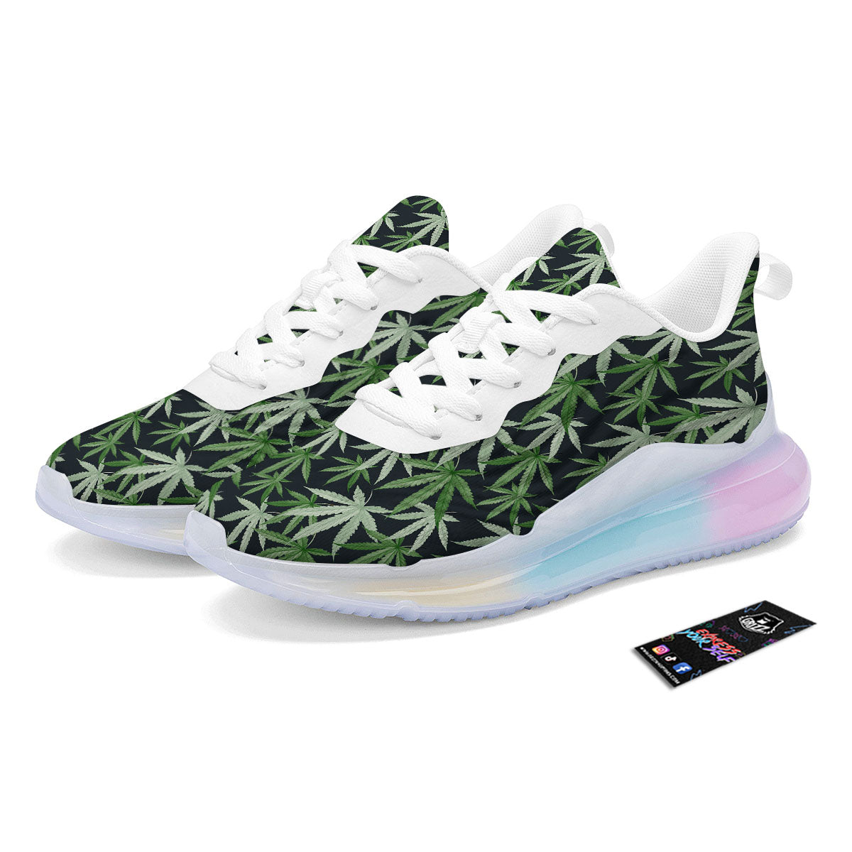 Pot Leaf Green Print Pattern Running Sneakers-grizzshop