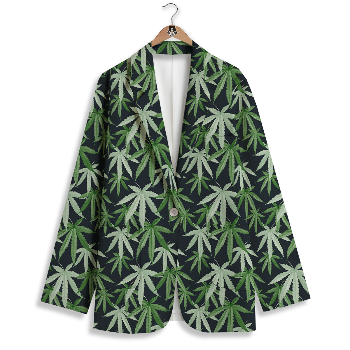 Pot Leaf Green Print Pattern Women's Blazer-grizzshop