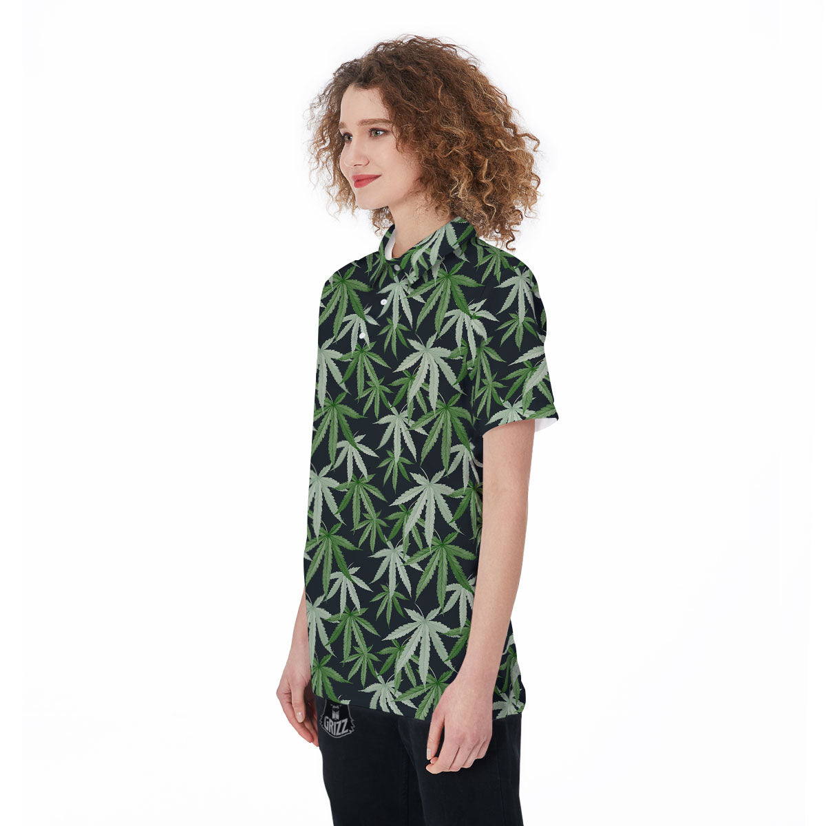Pot Leaf Green Print Pattern Women's Golf Shirts-grizzshop
