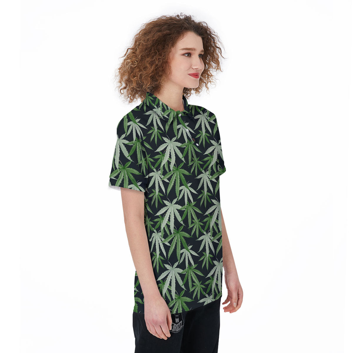 Pot Leaf Green Print Pattern Women's Golf Shirts-grizzshop