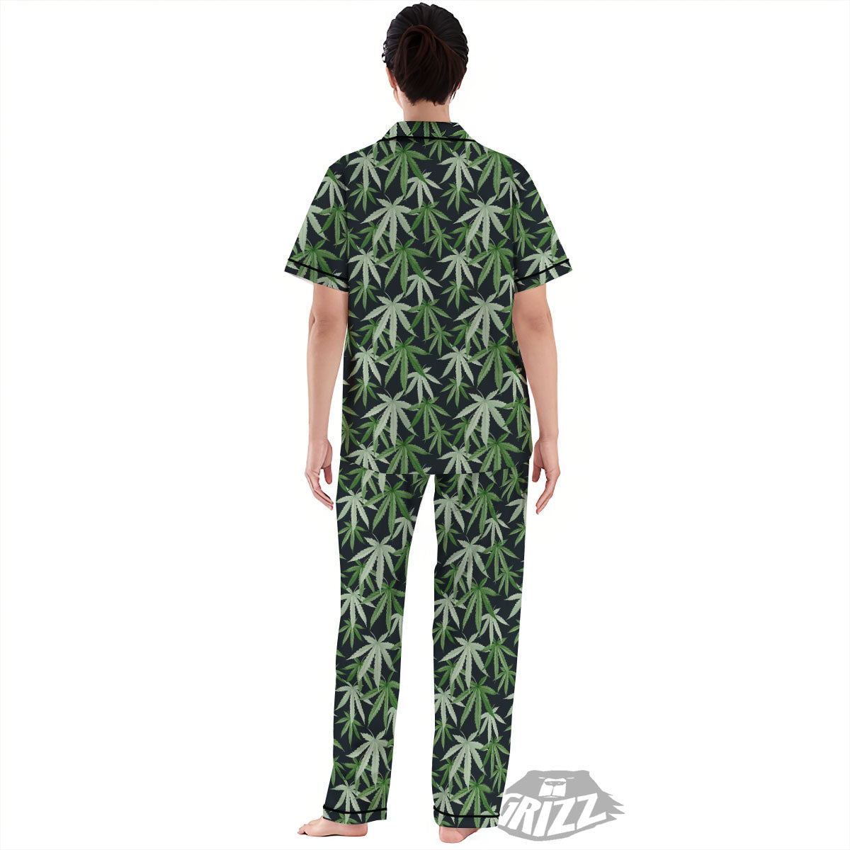 Pot Leaf Green Print Pattern Women's Pajamas Set-grizzshop