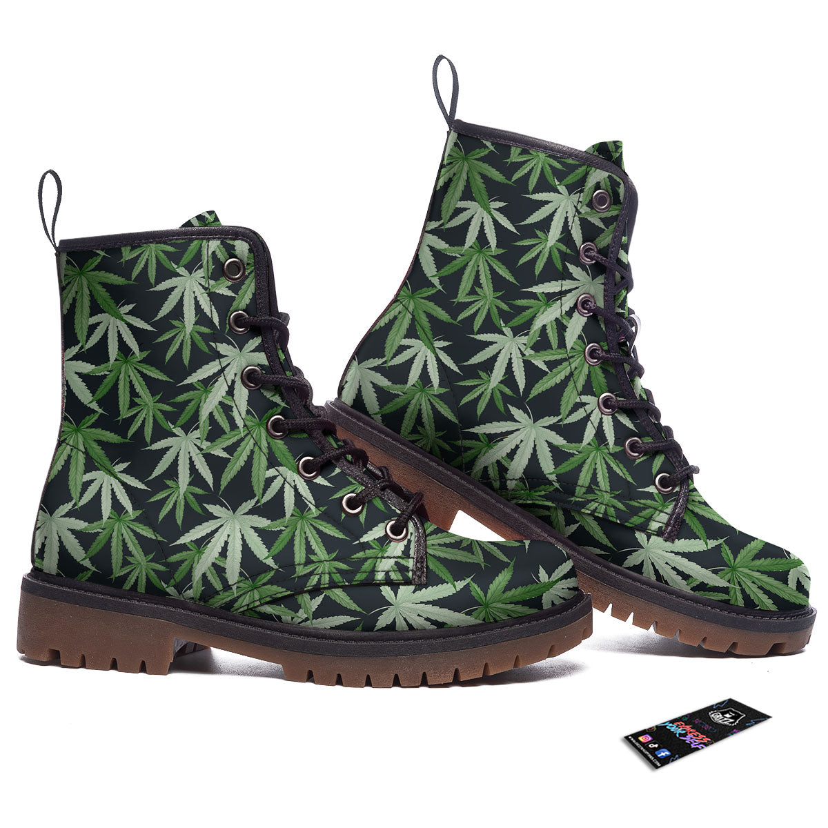 Pot Leaf Green Print Pattern Work Boots-grizzshop