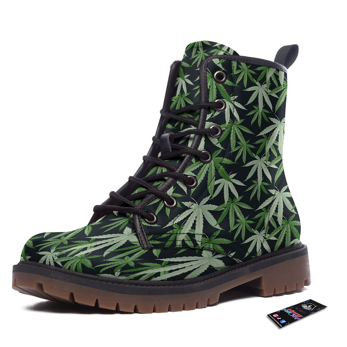 Pot Leaf Green Print Pattern Work Boots-grizzshop