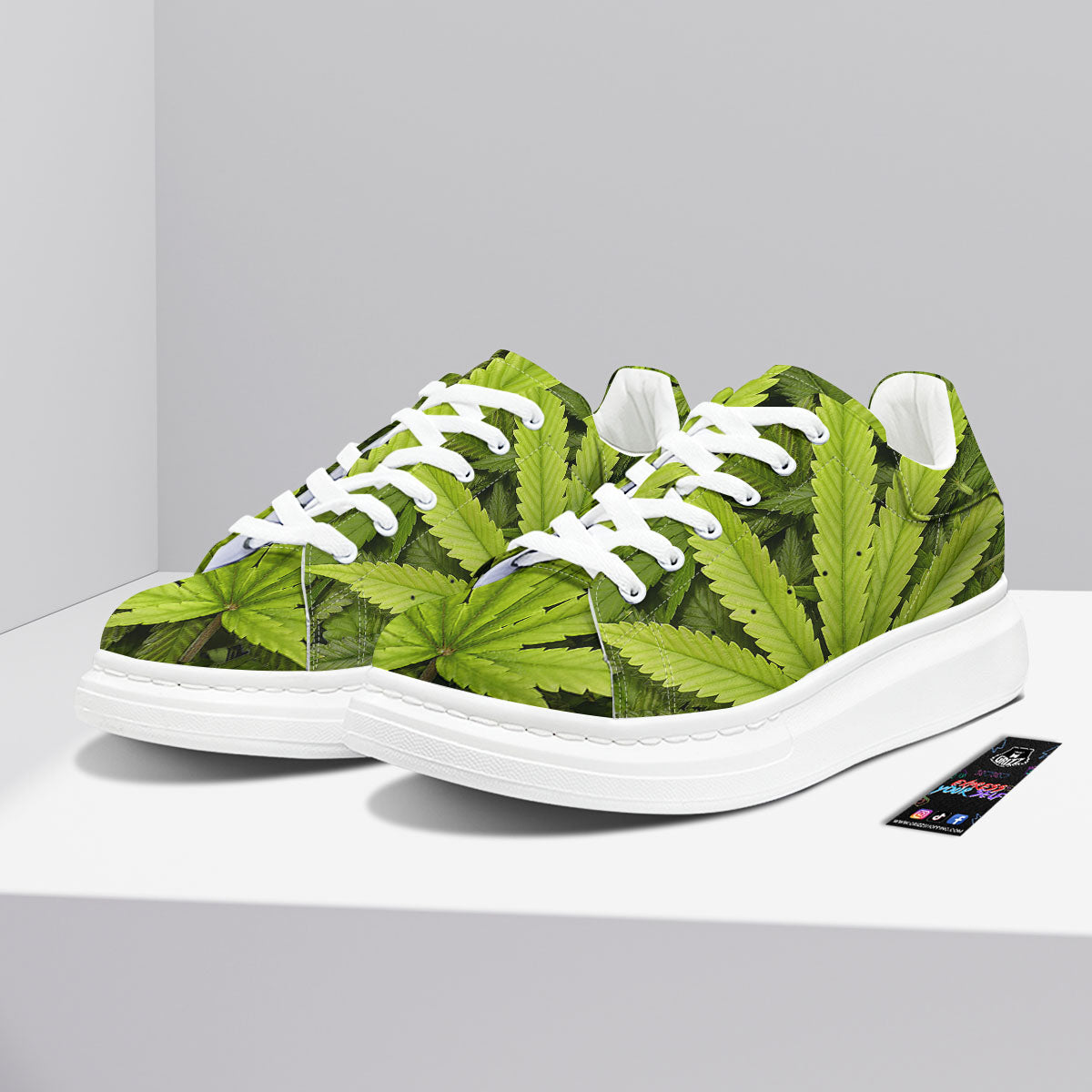 Pot Leaf Green Print Platform Shoes-grizzshop
