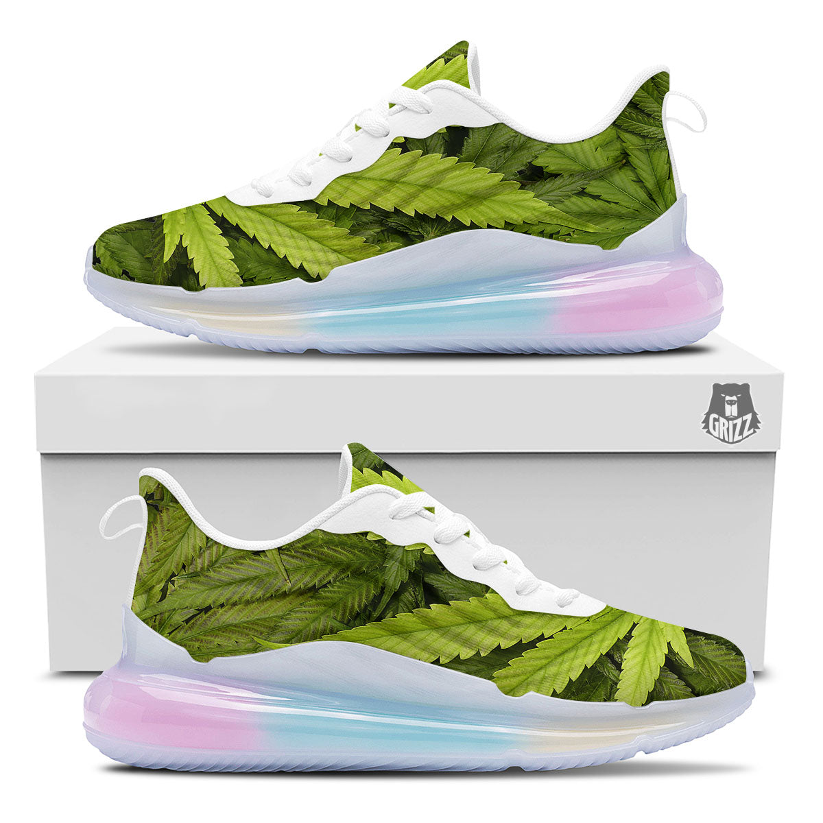 Pot Leaf Green Print Running Sneakers-grizzshop