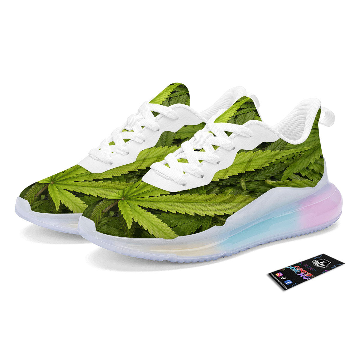 Pot Leaf Green Print Running Sneakers-grizzshop