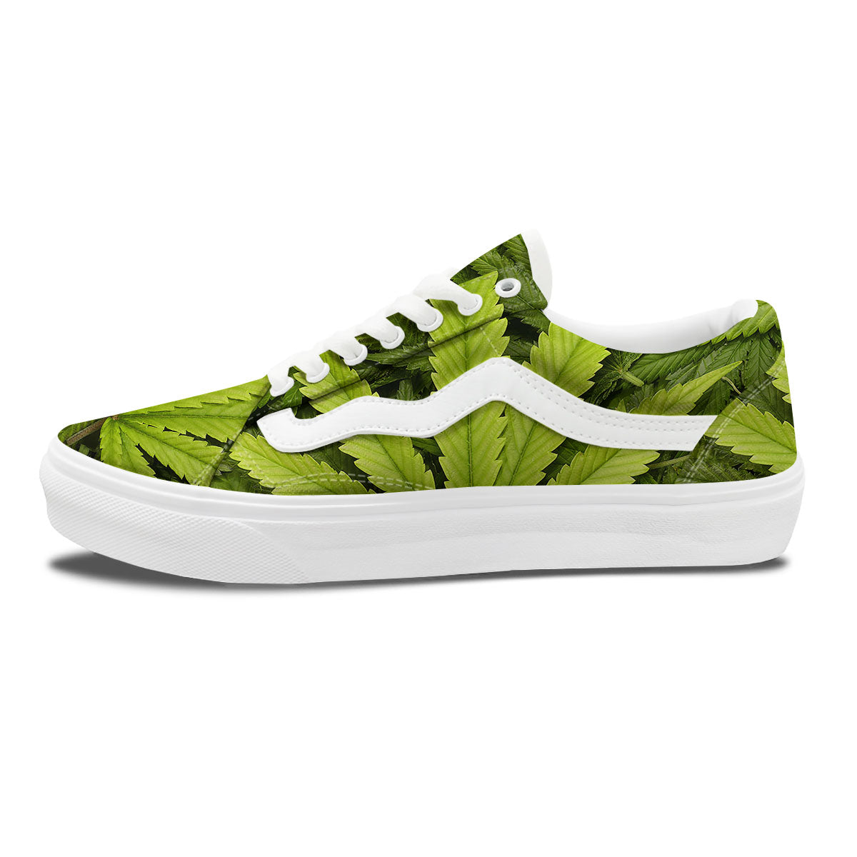 Pot Leaf Green Print Skate Shoes-grizzshop
