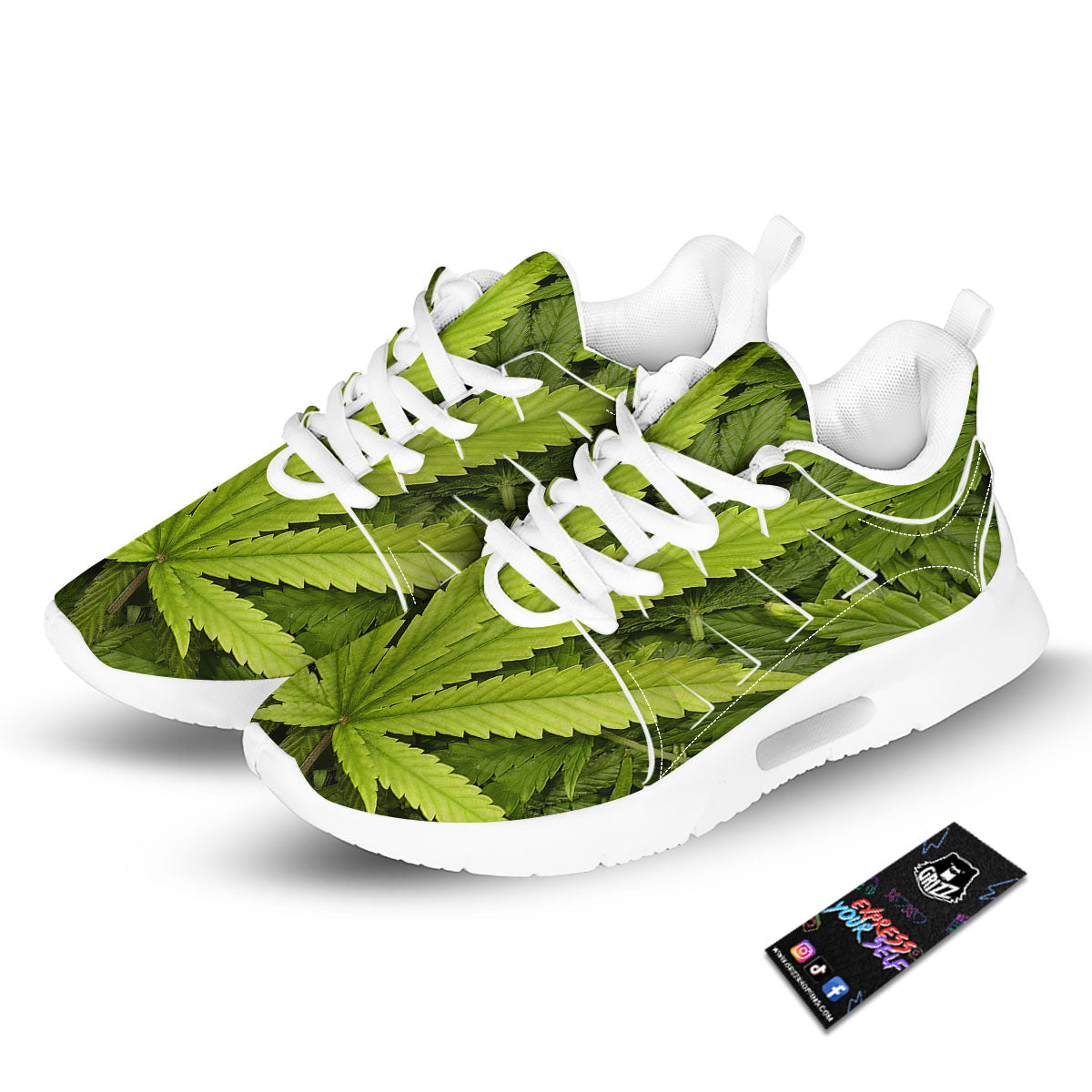 Pot Leaf Green Print Tennis Shoes-grizzshop