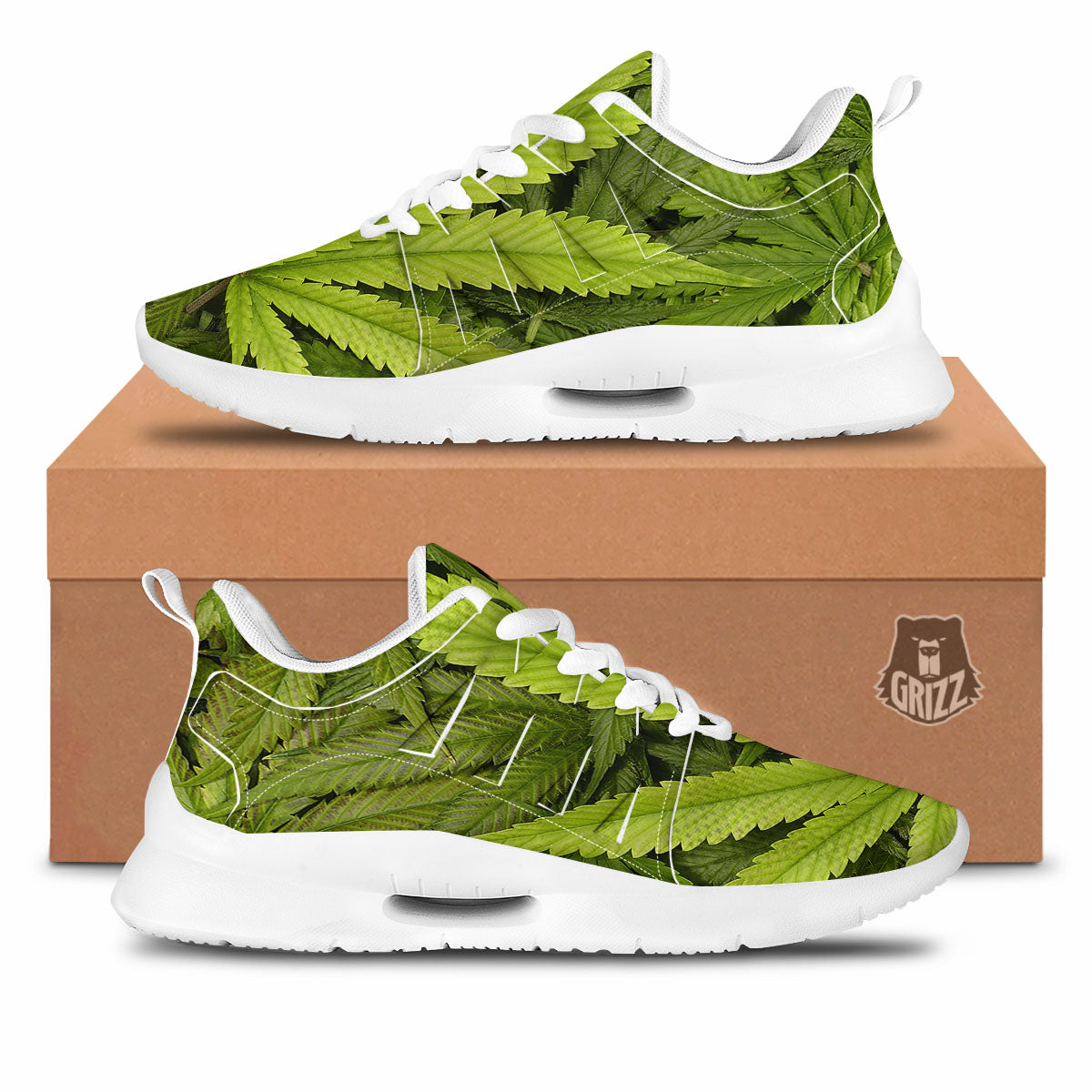 Pot Leaf Green Print Tennis Shoes-grizzshop