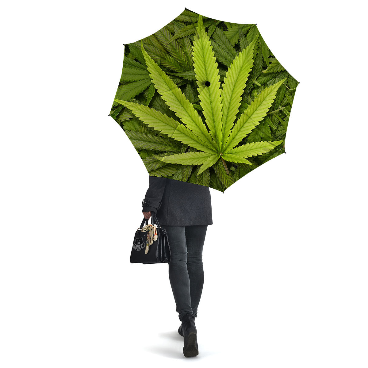 Pot Leaf Green Print Umbrella-grizzshop