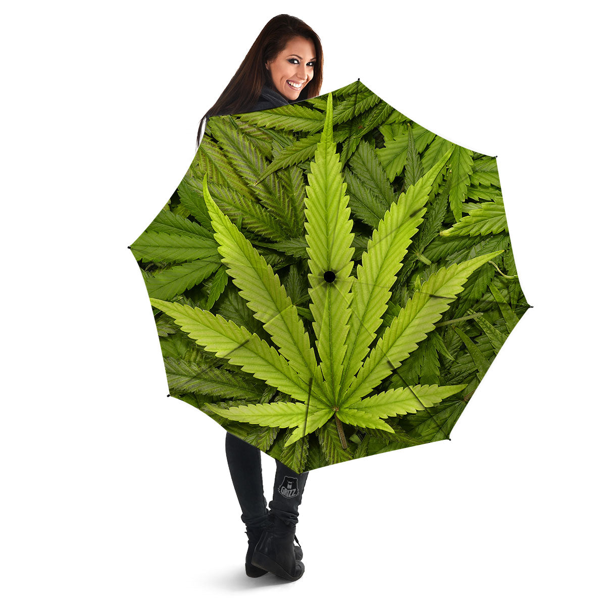 Pot Leaf Green Print Umbrella-grizzshop