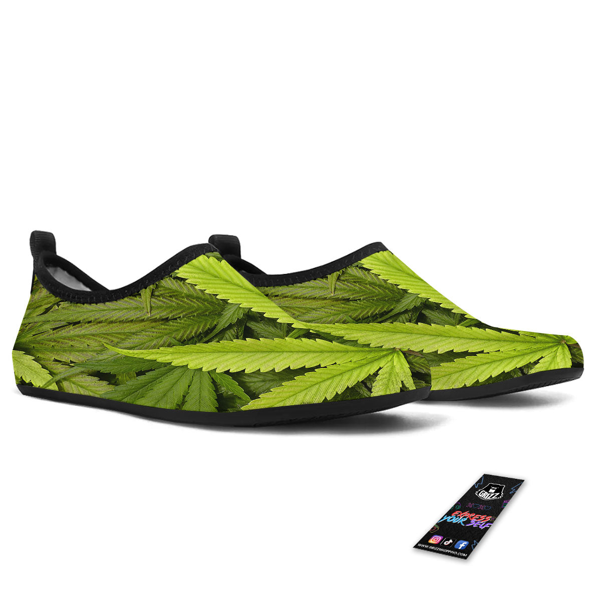 Pot Leaf Green Print Water Shoes-grizzshop