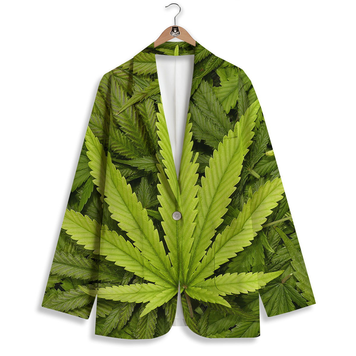 Pot Leaf Green Print Women's Blazer-grizzshop