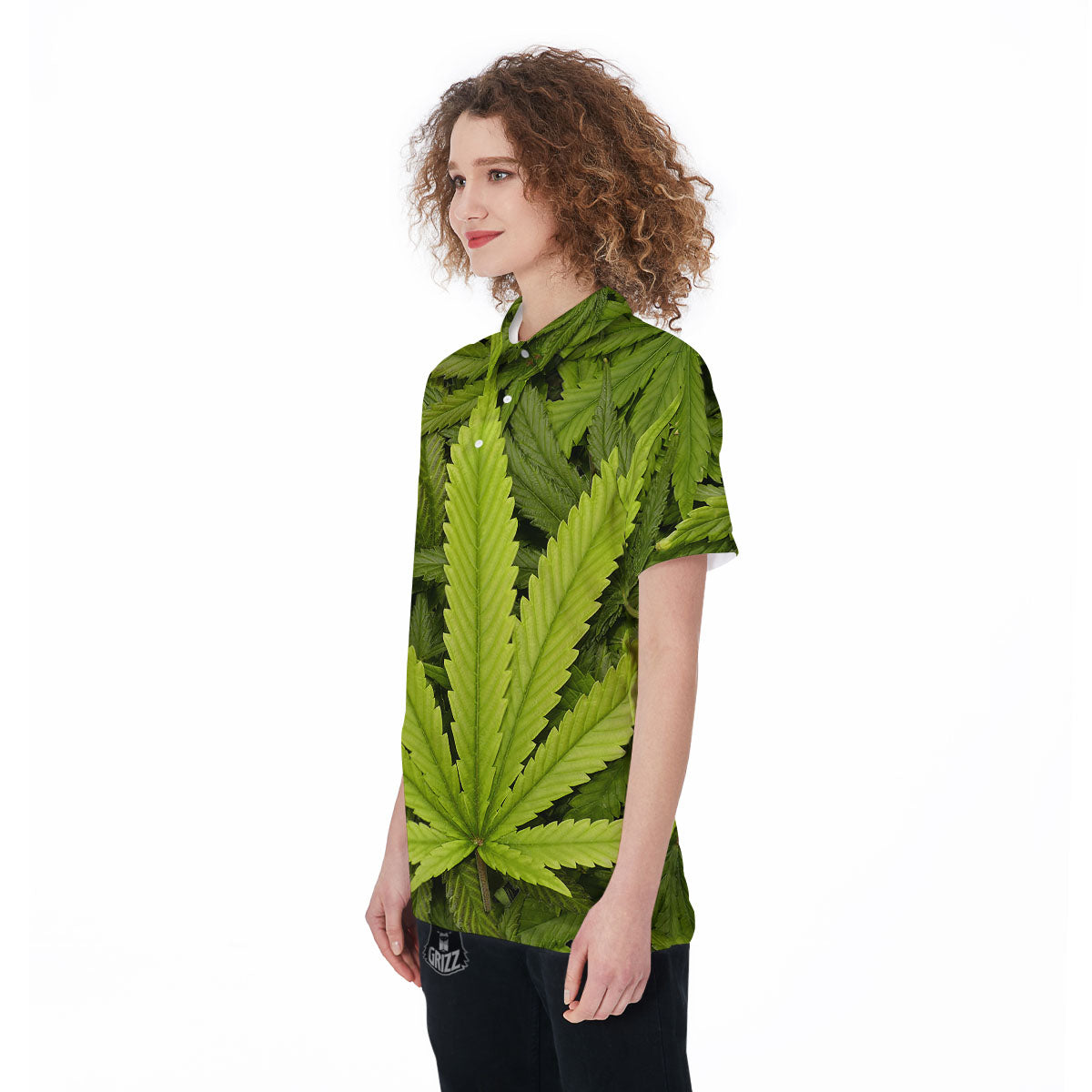 Pot Leaf Green Print Women's Golf Shirts-grizzshop