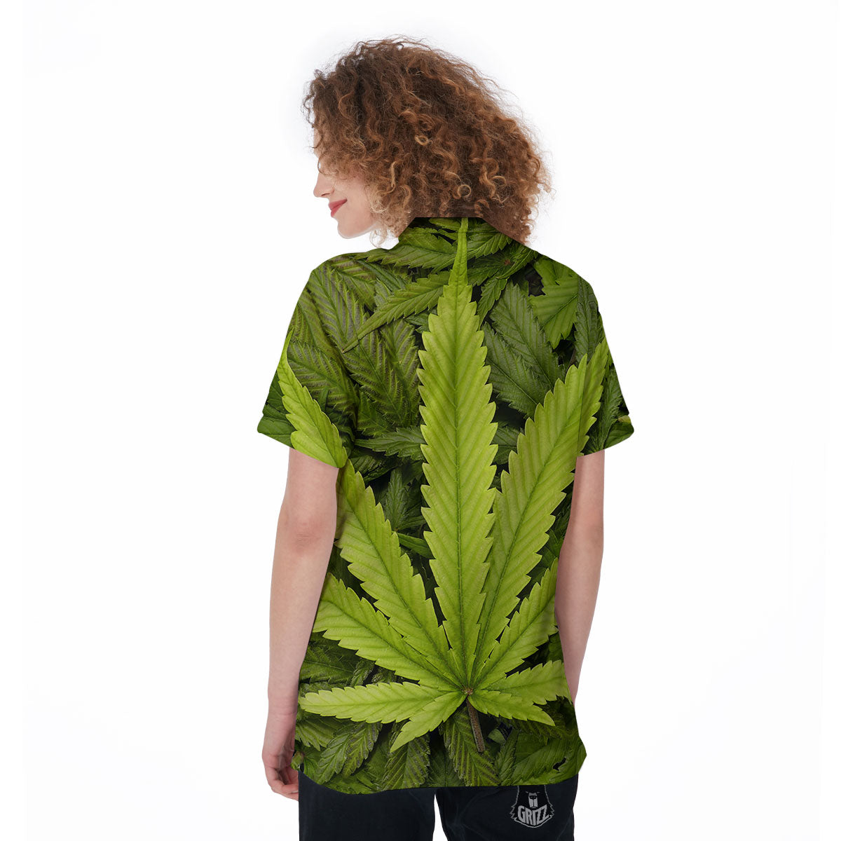 Pot Leaf Green Print Women's Golf Shirts-grizzshop