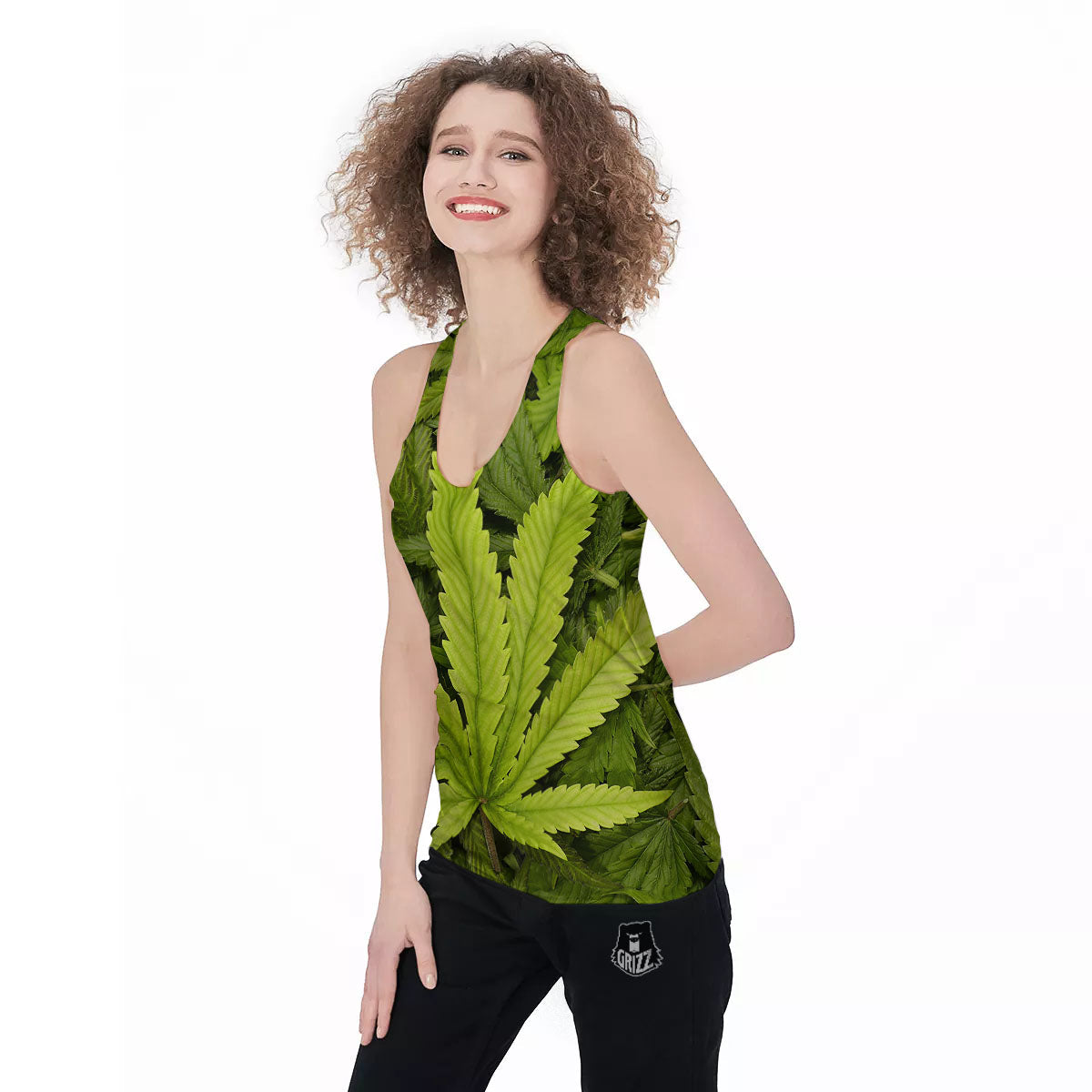 Pot Leaf Green Print Women's Racerback Tank Top-grizzshop