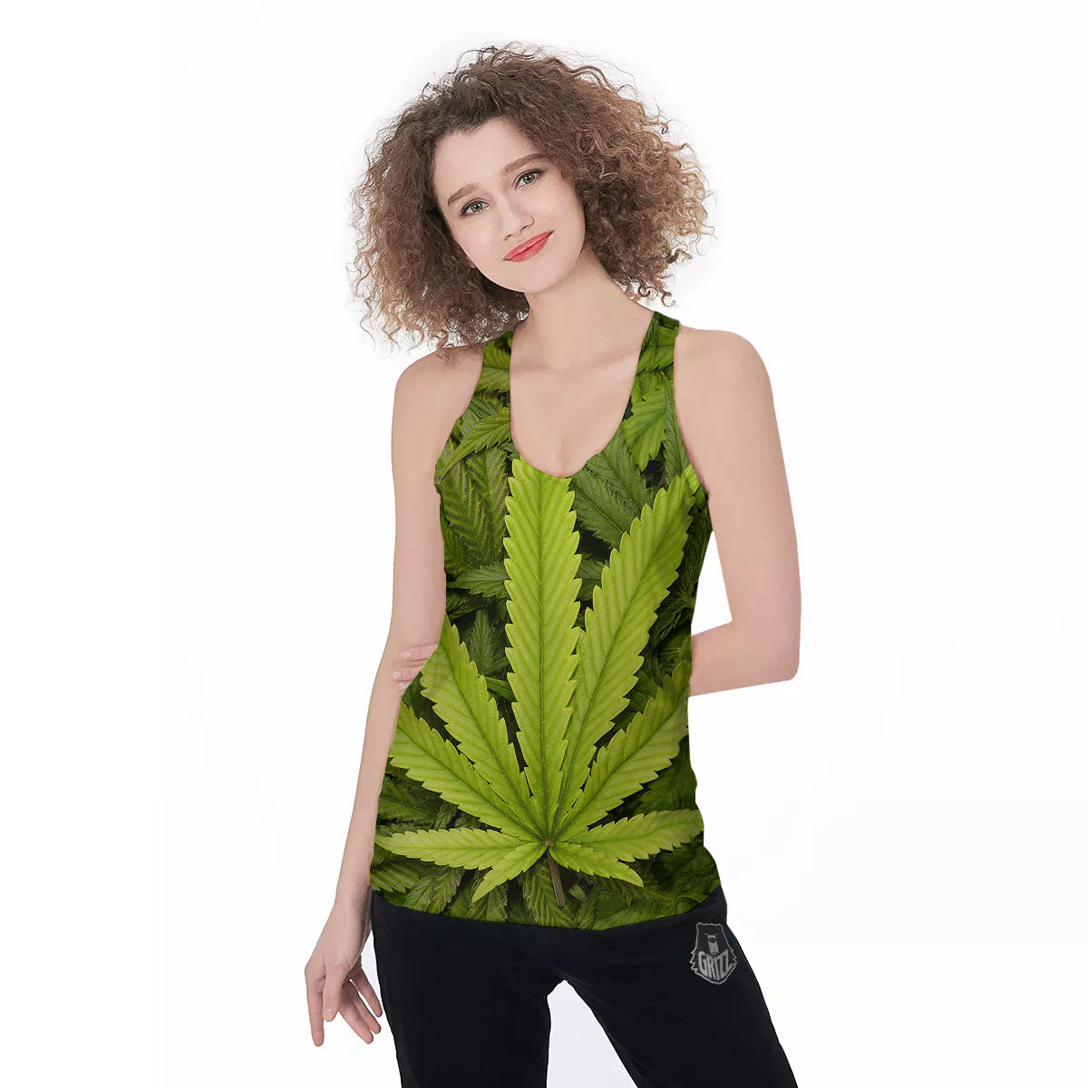 Pot Leaf Green Print Women's Racerback Tank Top-grizzshop