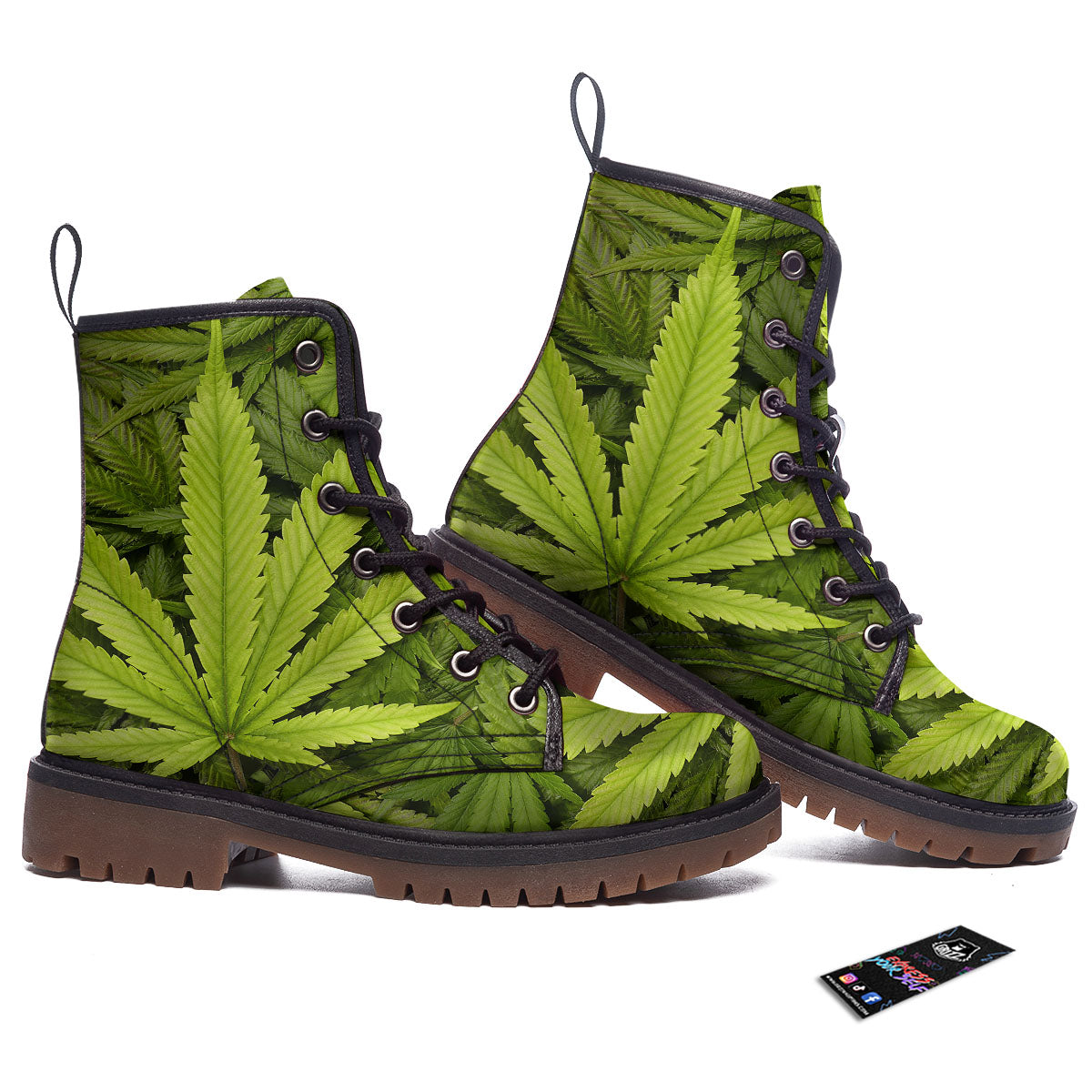 Pot Leaf Green Print Work Boots-grizzshop