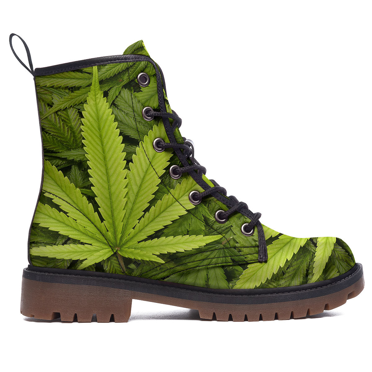 Pot Leaf Green Print Work Boots-grizzshop