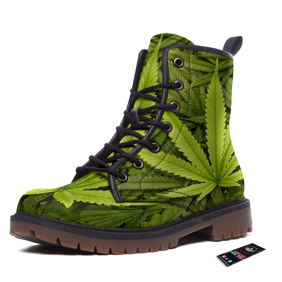Pot Leaf Green Print Work Boots-grizzshop
