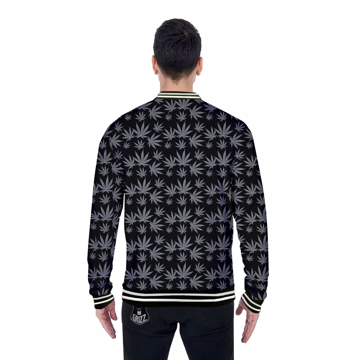 Pot Leaf Grey And Black Print Pattern Baseball Jacket-grizzshop