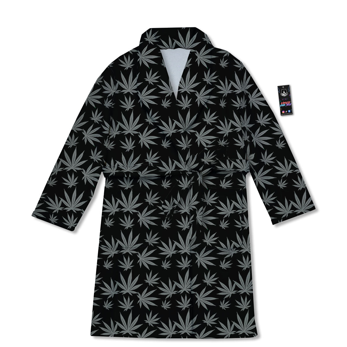 Pot Leaf Grey And Black Print Pattern Bathrobe-grizzshop