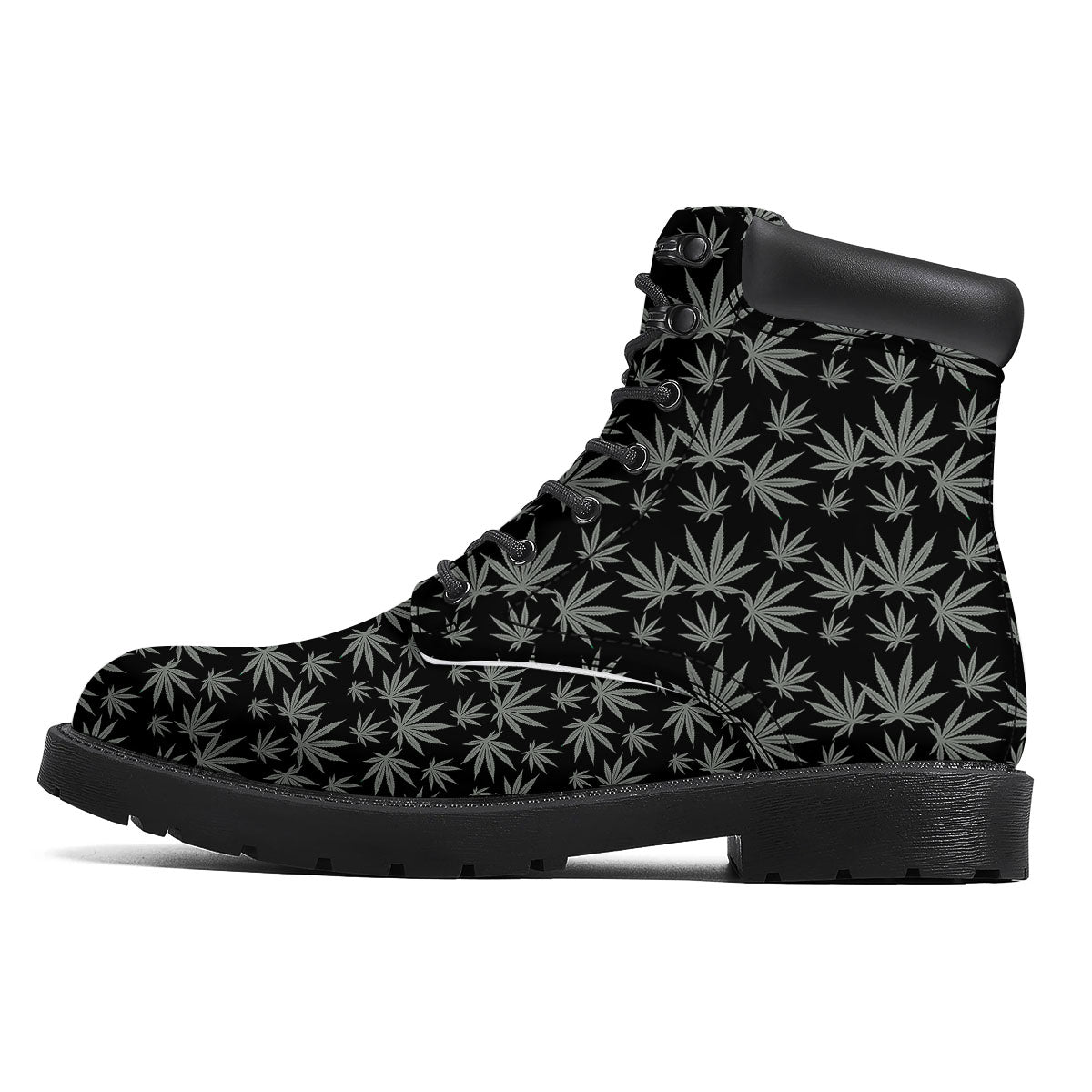 Pot Leaf Grey And Black Print Pattern Boots-grizzshop