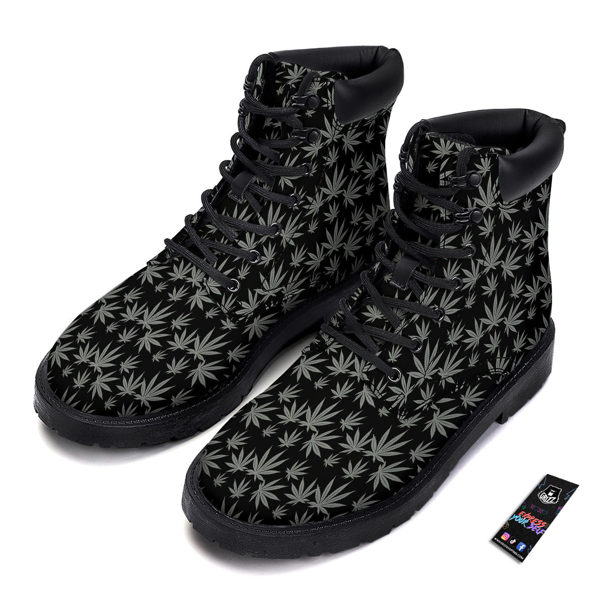 Pot Leaf Grey And Black Print Pattern Boots-grizzshop