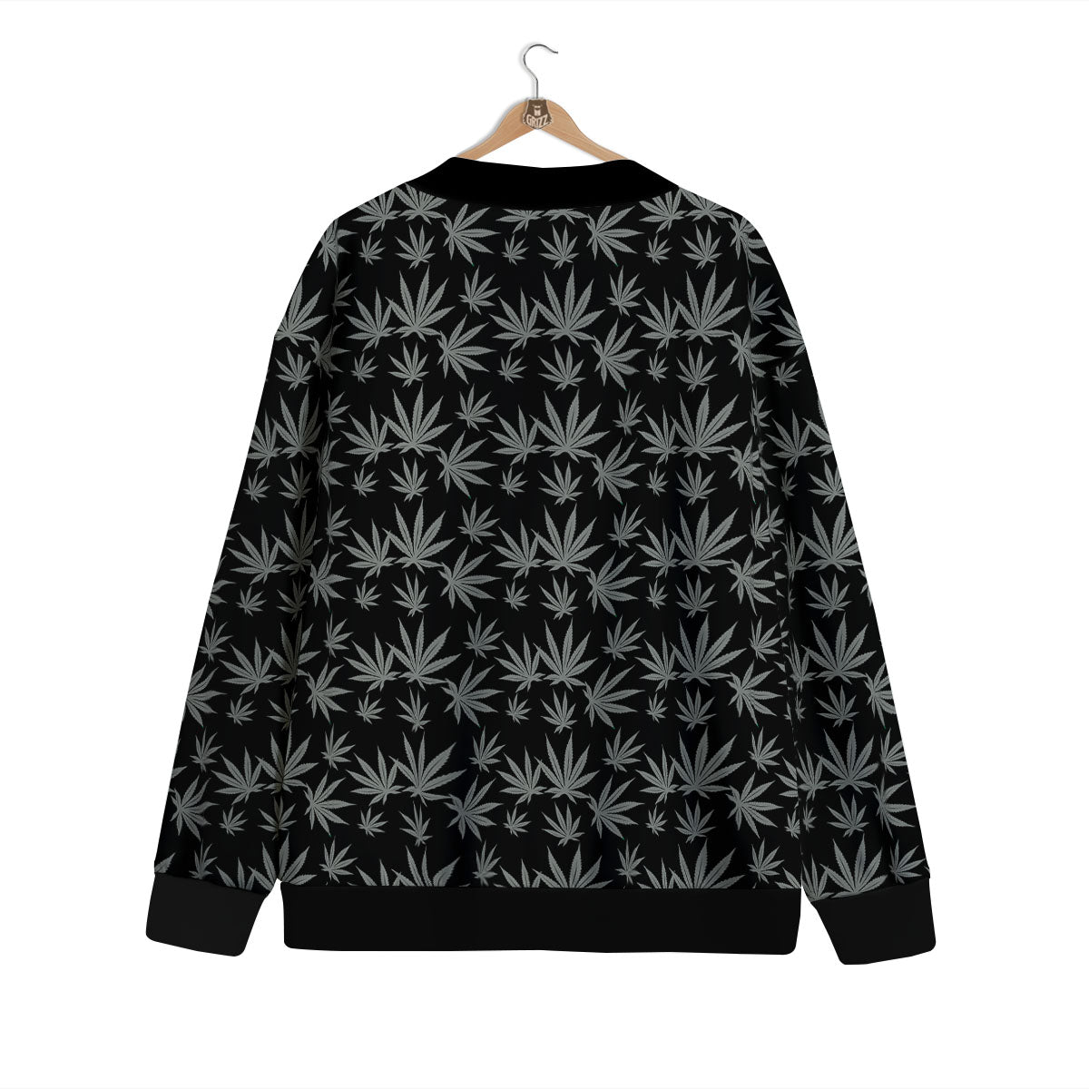 Pot Leaf Grey And Black Print Pattern Cardigan-grizzshop