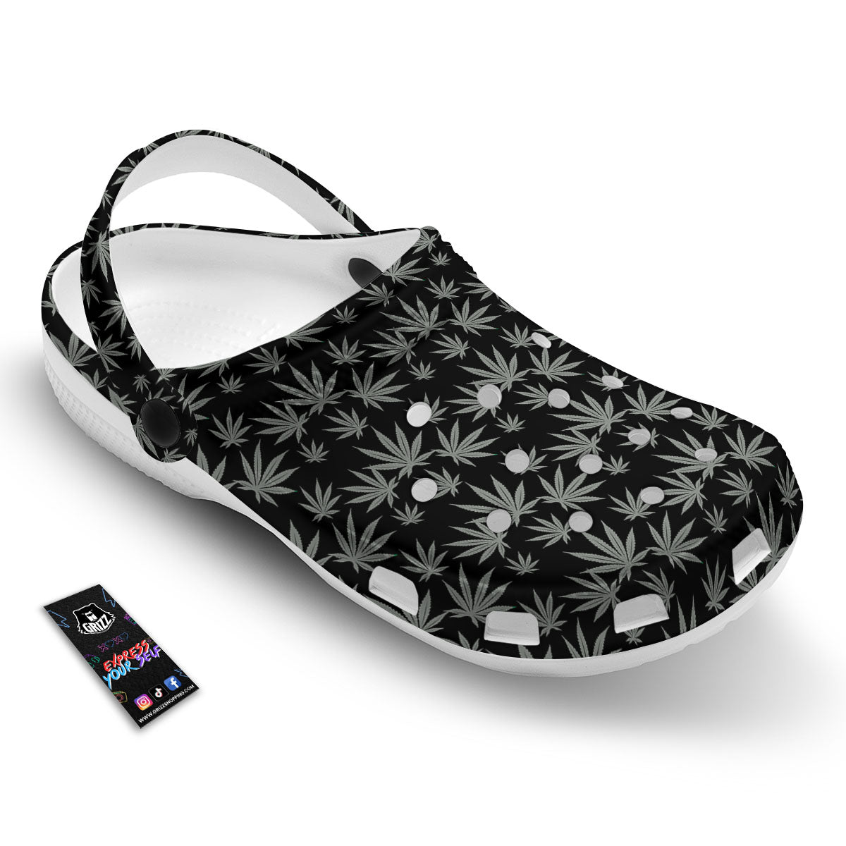 Pot Leaf Grey And Black Print Pattern Clog-grizzshop