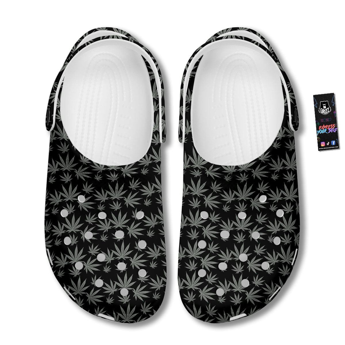 Pot Leaf Grey And Black Print Pattern Clog-grizzshop