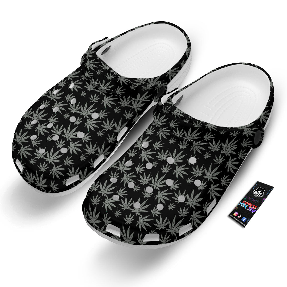 Pot Leaf Grey And Black Print Pattern Clog-grizzshop