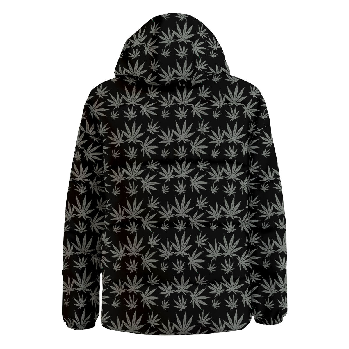 Pot Leaf Grey And Black Print Pattern Down Jacket-grizzshop