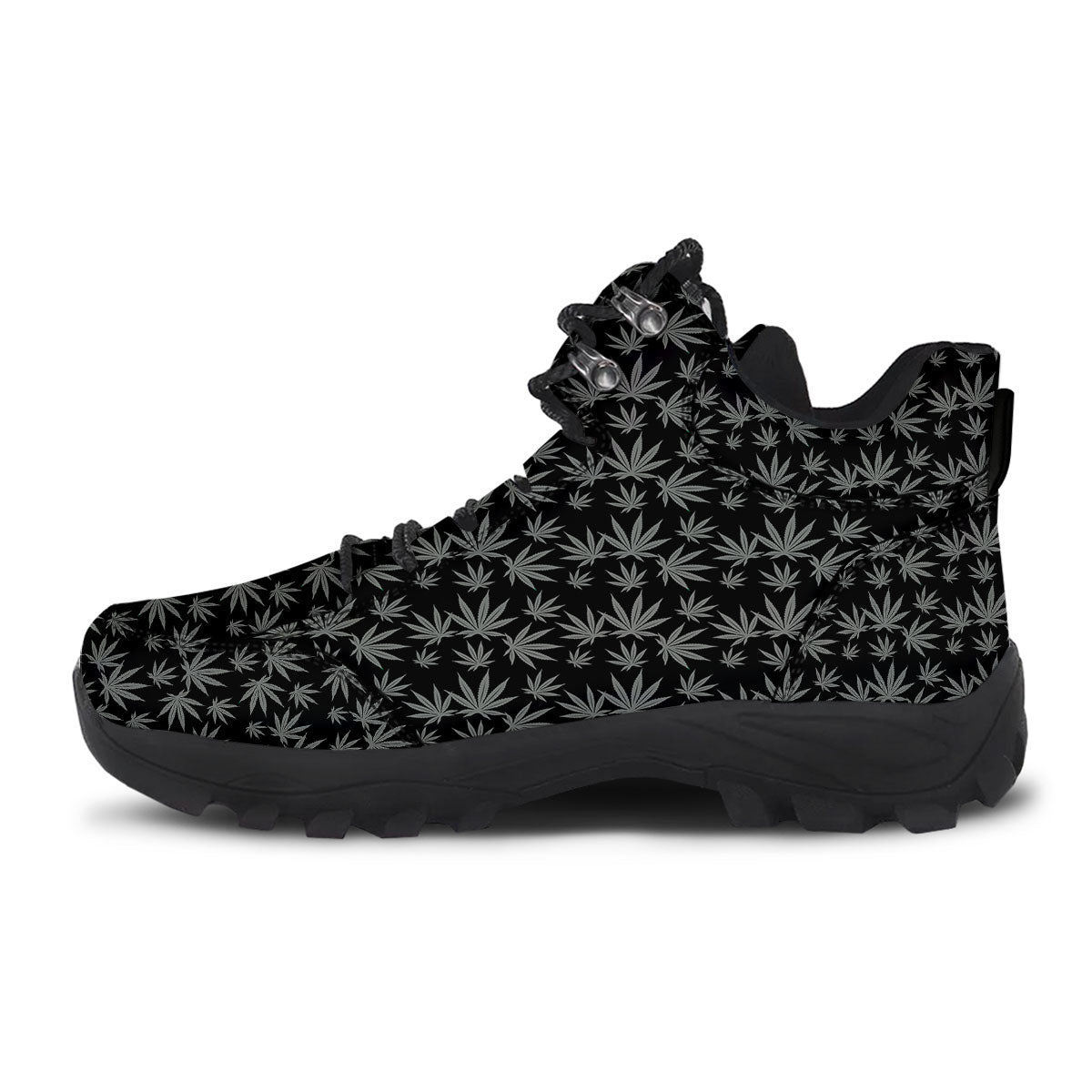 Pot Leaf Grey And Black Print Pattern Hiking Shoes-grizzshop