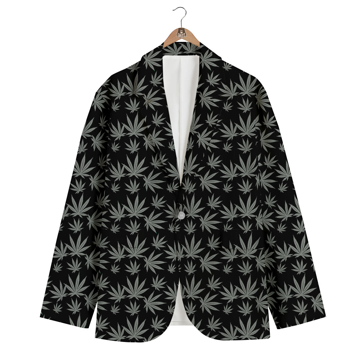 Pot Leaf Grey And Black Print Pattern Men's Blazer-grizzshop