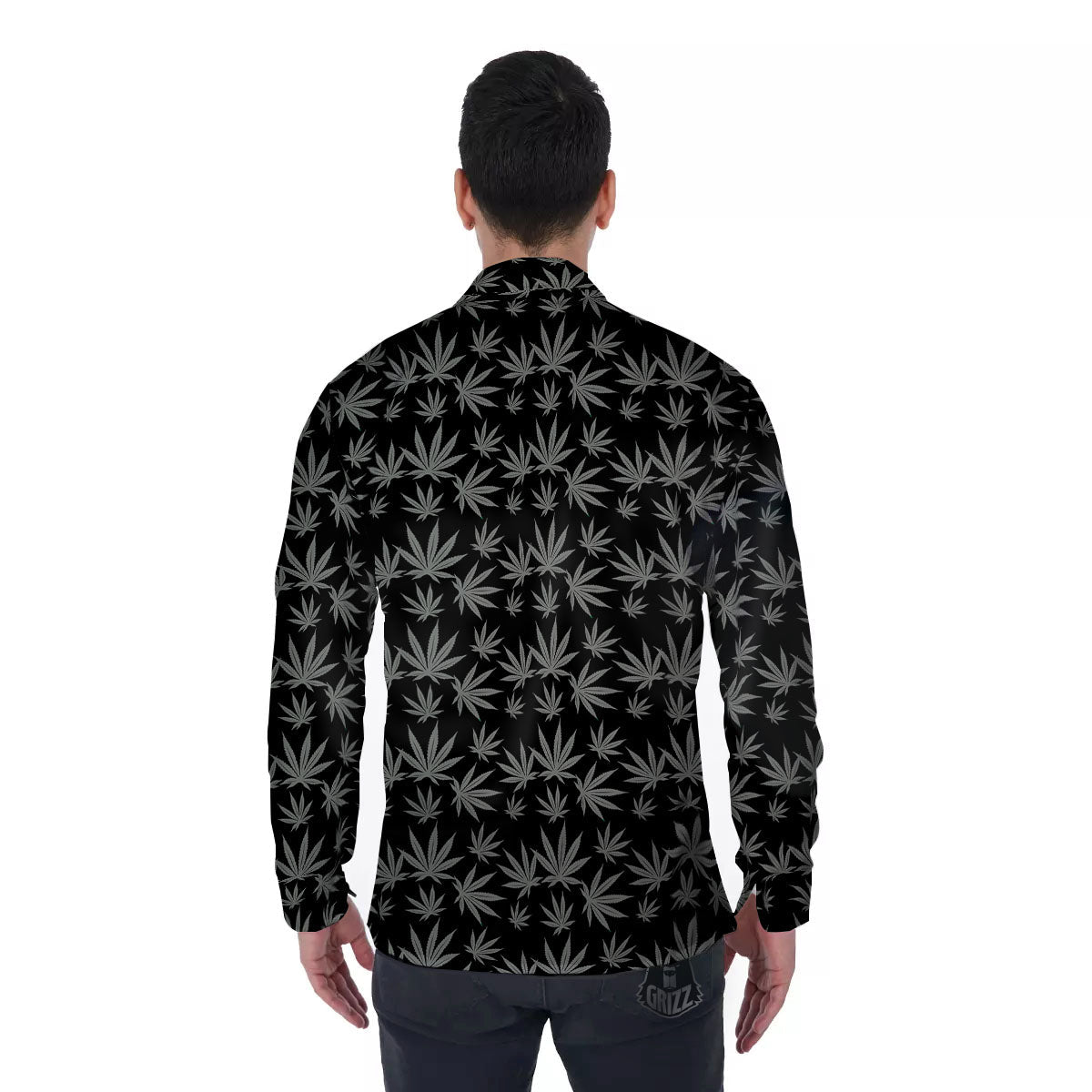 Pot Leaf Grey And Black Print Pattern Men's Long Sleeve Shirts-grizzshop