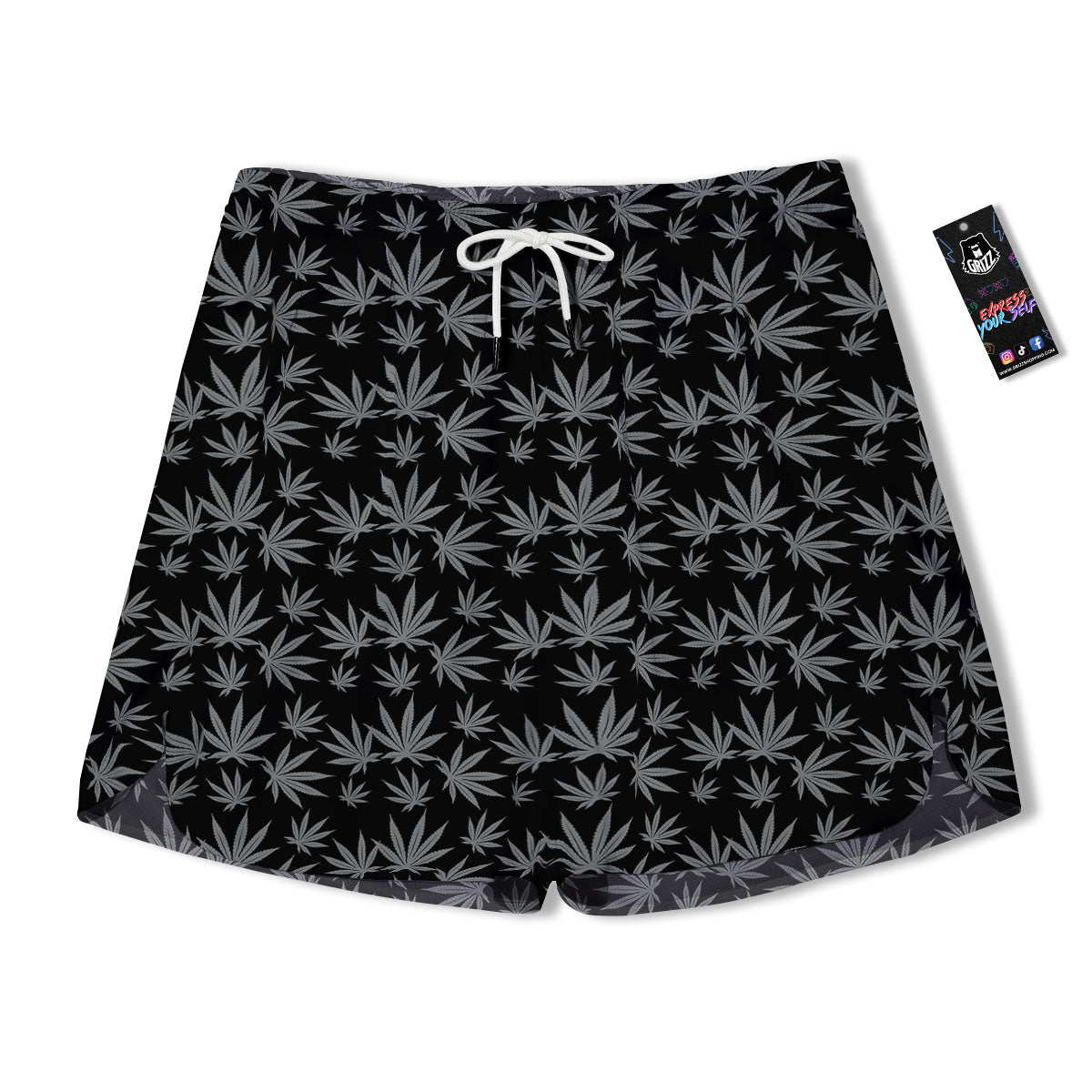 Pot Leaf Grey And Black Print Pattern Men's Running Shorts-grizzshop