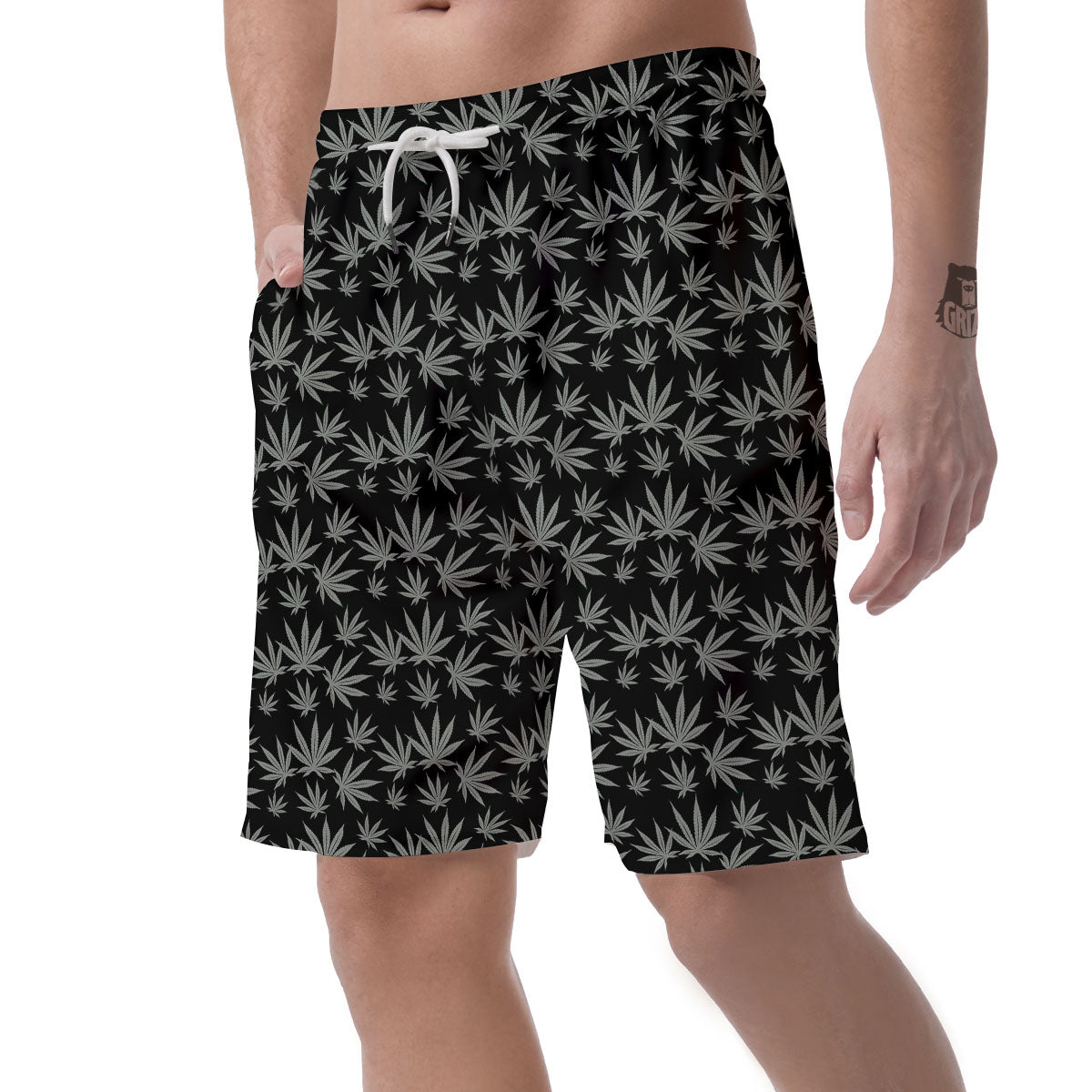 Pot Leaf Grey And Black Print Pattern Men's Shorts-grizzshop