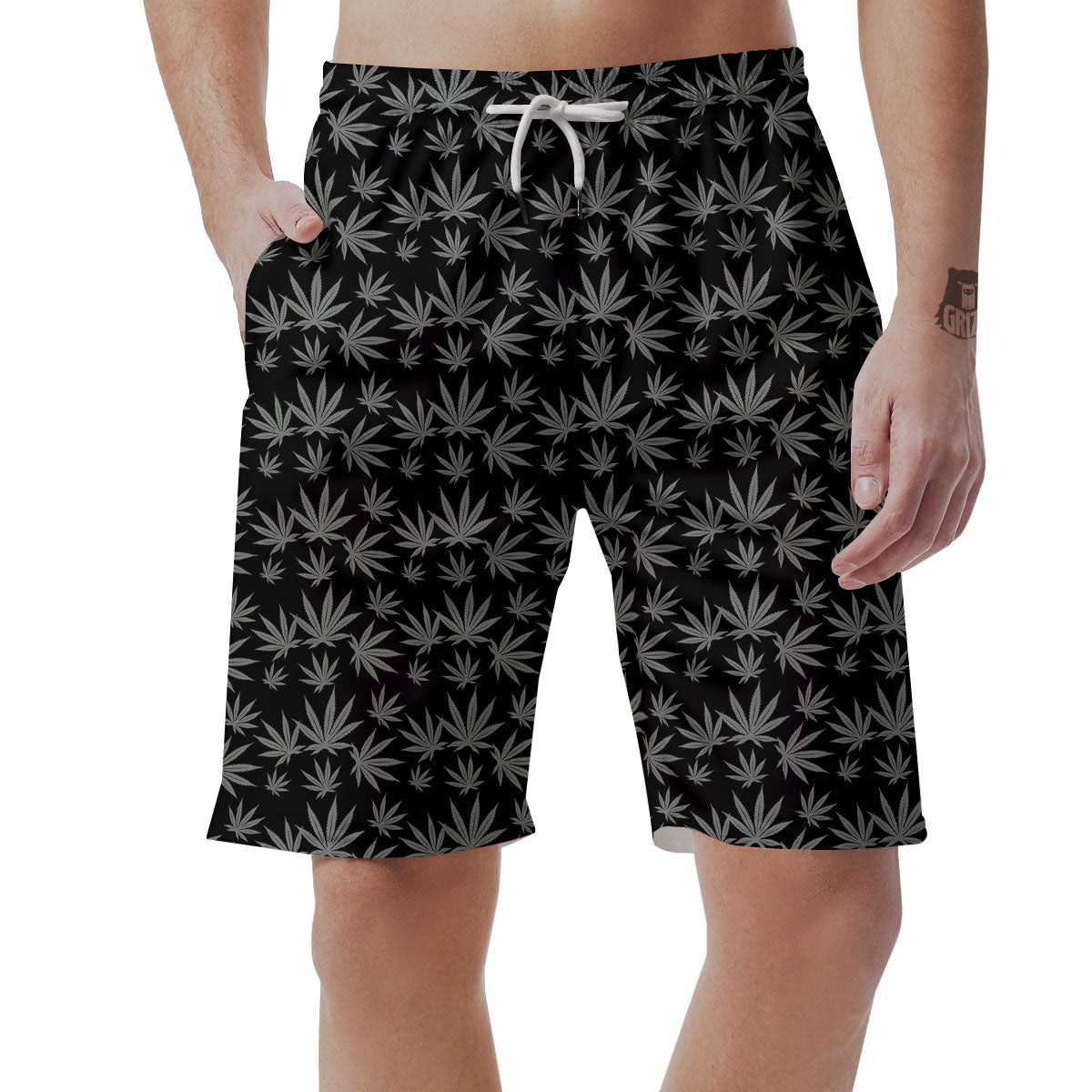 Pot Leaf Grey And Black Print Pattern Men's Shorts-grizzshop
