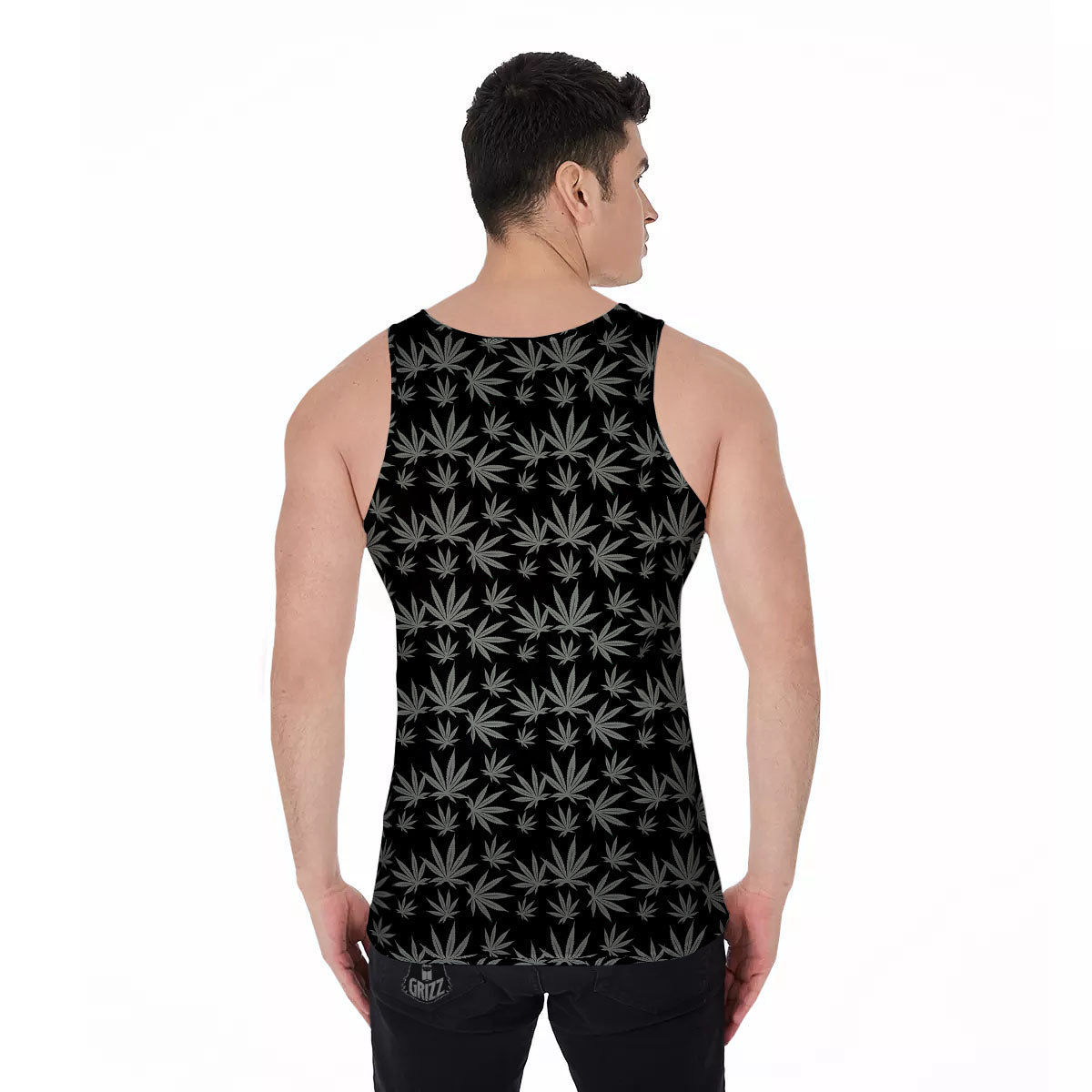 Pot Leaf Grey And Black Print Pattern Men's Tank Top-grizzshop