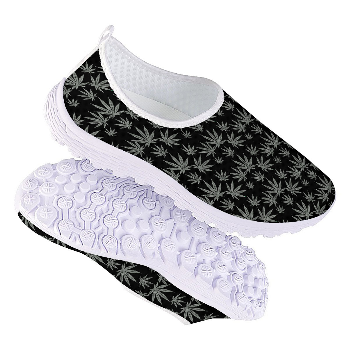 Pot Leaf Grey And Black Print Pattern Nurse Shoes-grizzshop